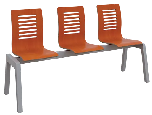 CARMEN 3, dřevěná lavice do čekárny, 3-sedák, třešeň, kostra stříbrná